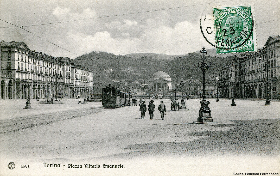 Tram a vapore in cartolina - Torino, piazza V.Emanuele I.